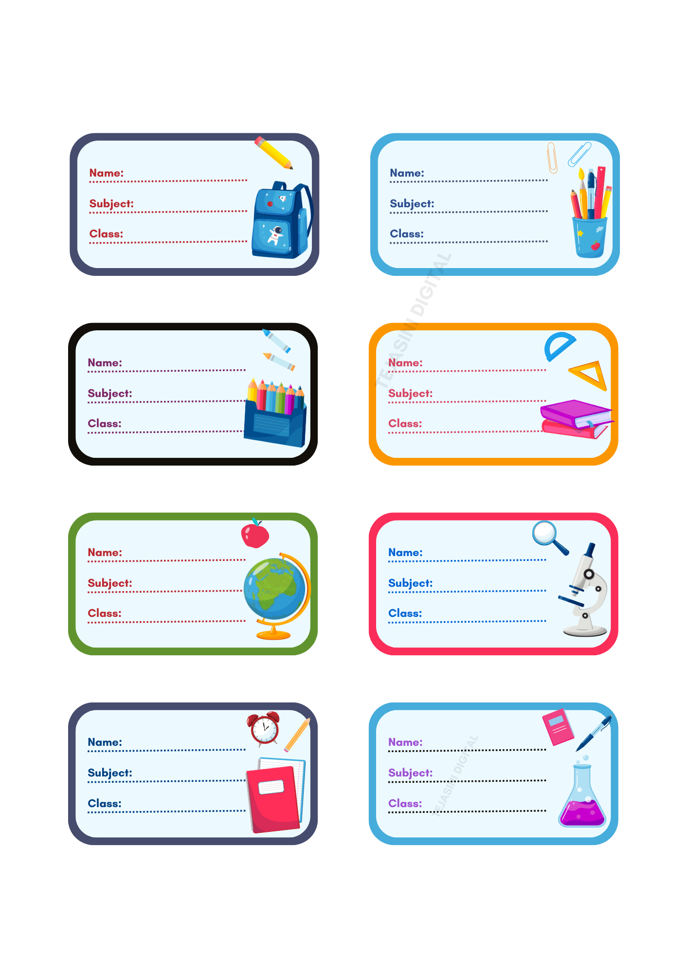 School Name Tags and Planners